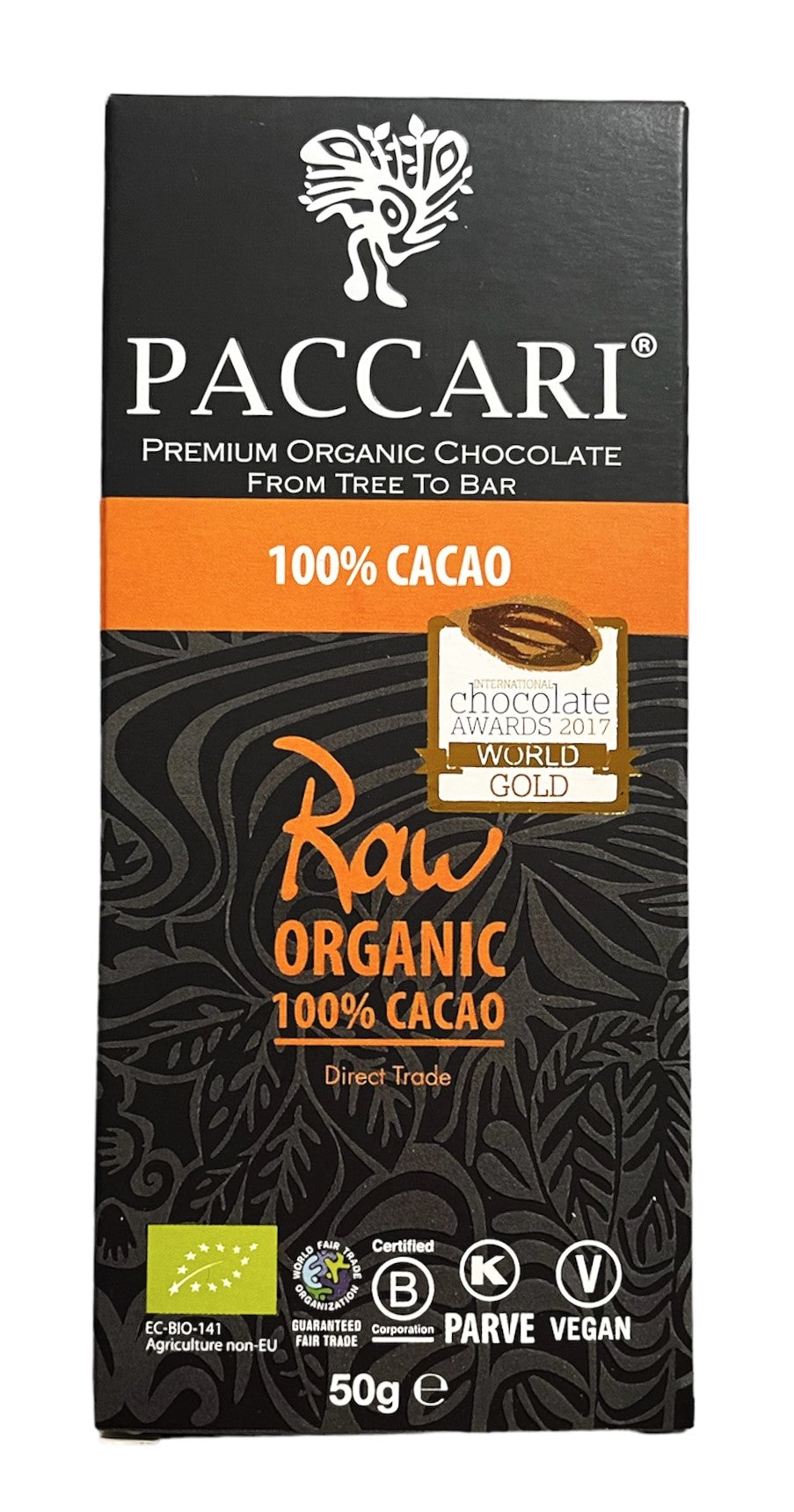 Paccari | RAW 100% – 100%ige Roh-Schokolade 50g (BIO) VEGAN