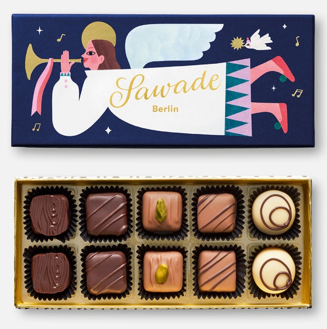 Sawade | Pralinenschachtel „Engel“ – 10 alkoholfreie Pralinen in festlichem Design