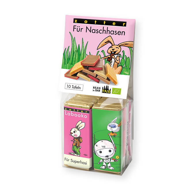 Zotter | „Für Naschhasen“ – Oster Geschenkset mit 10 Mini-Schokotafeln (83 g) (BIO)
