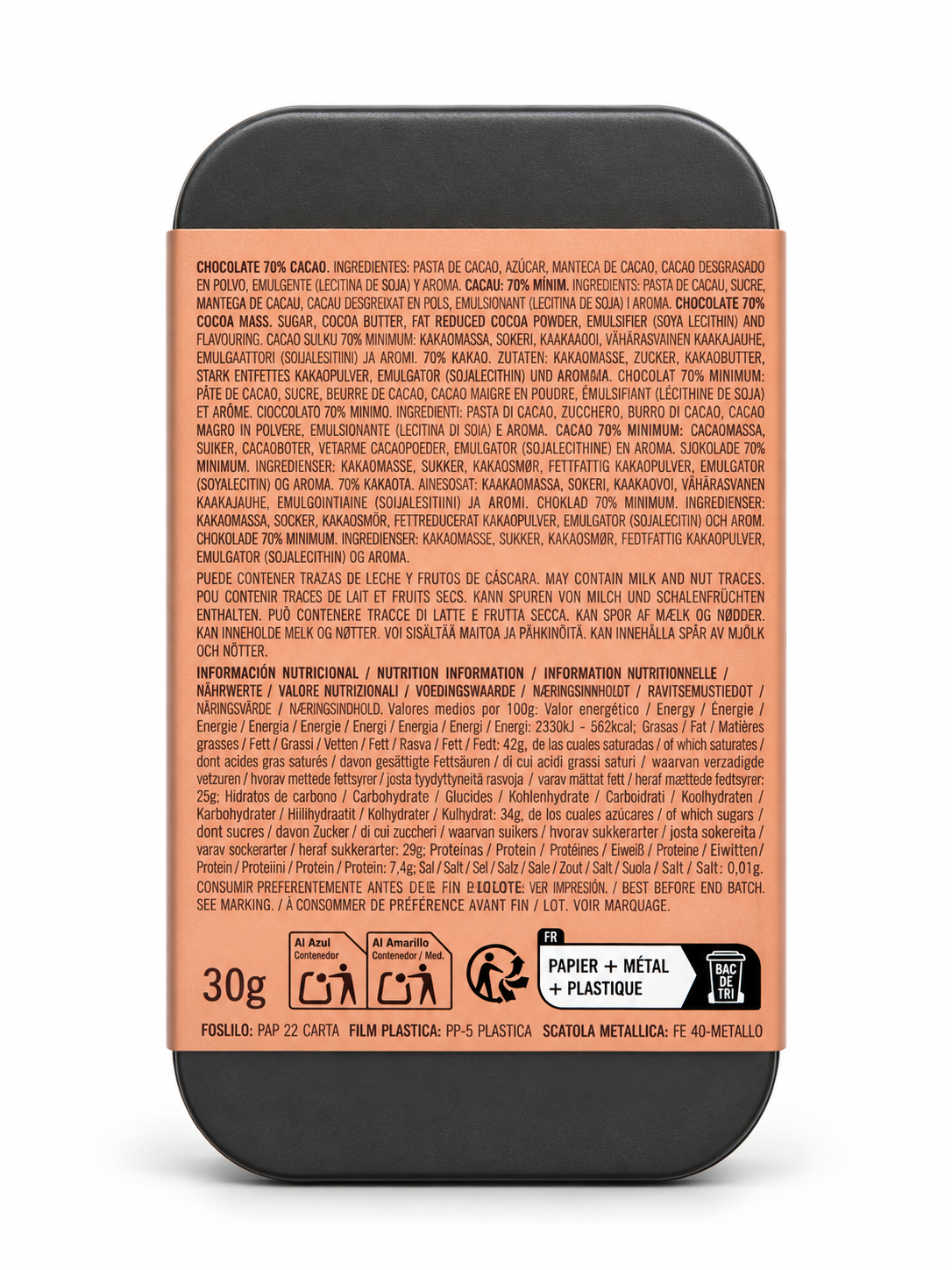 Simón Coll | Amatller Schokolade 70% in der Metalldose – Rosa Rückseite #Motiv_Rosa