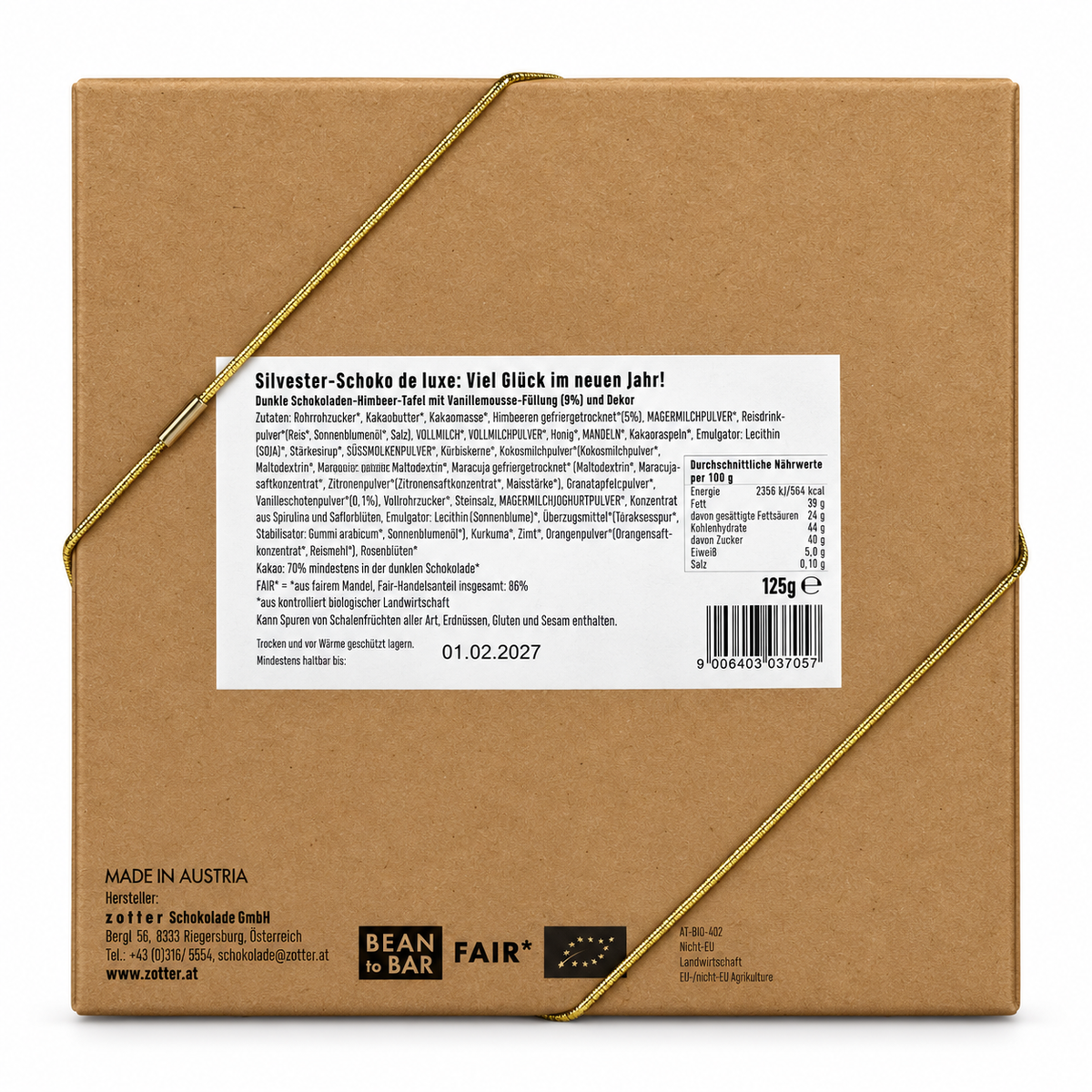 Zotter | Mi-Xing Glücksbringer Silvester-Schoko de luxe (BIO) – Rückseite