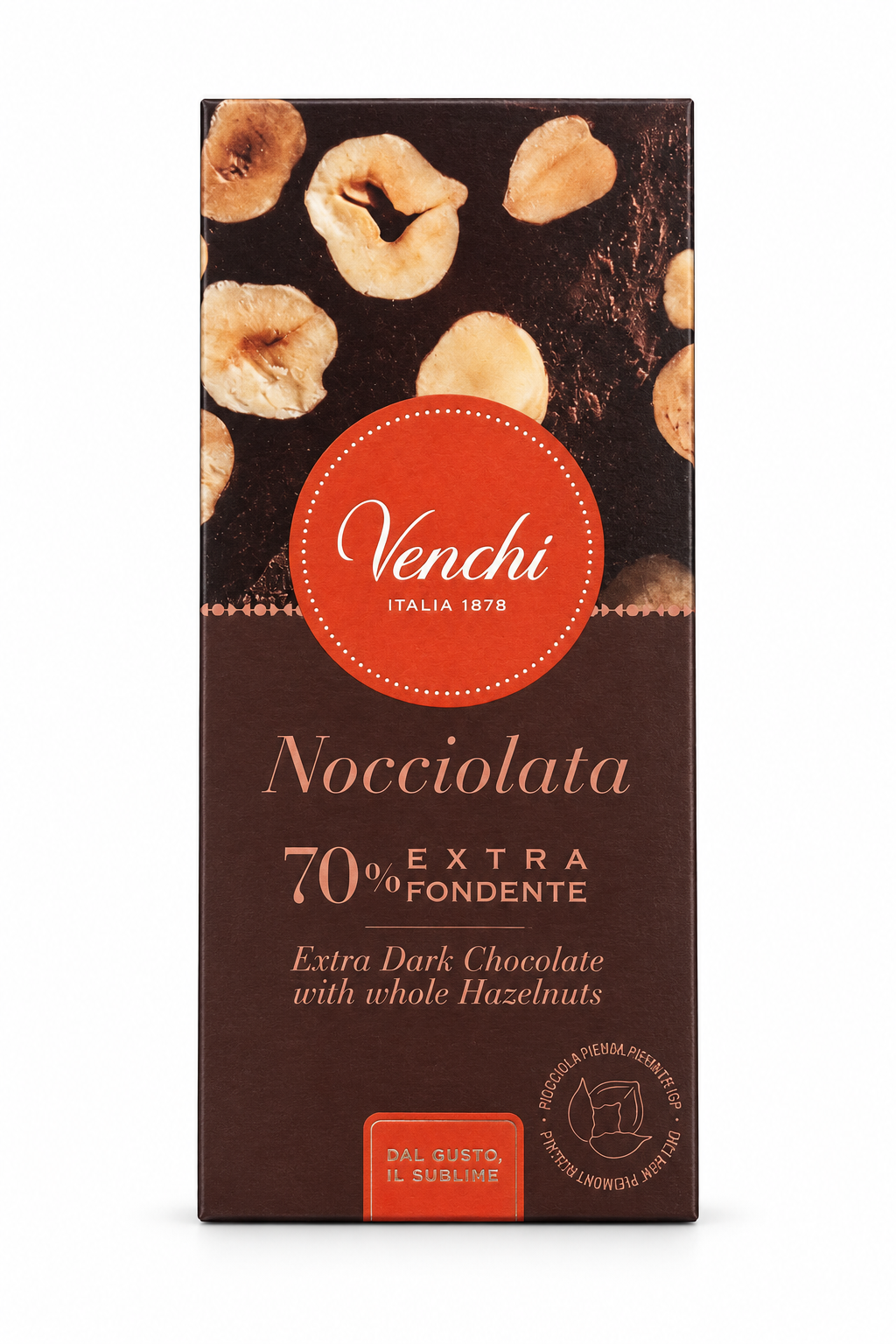 Venchi | Nocciolata Extra Fondente 70% Dunkle Schokolade mit ganzen Piemont-Haselnüssen – 95 g