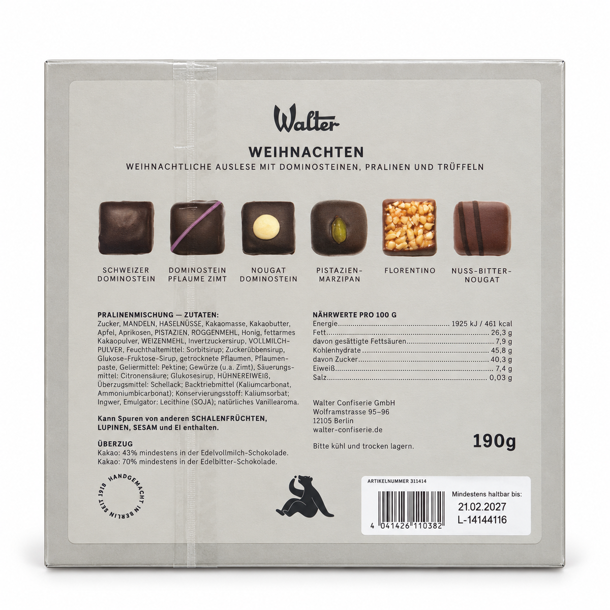 Walter | Weihnachten – Auslese mit Dominosteinen, Pralinen & Trüffeln – Rückseite