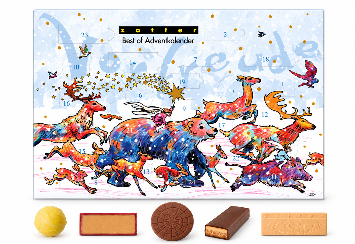 Zotter | Best of Adventkalender – 24 köstliche Schokoladen & Pralinen für Genießer (BIO)