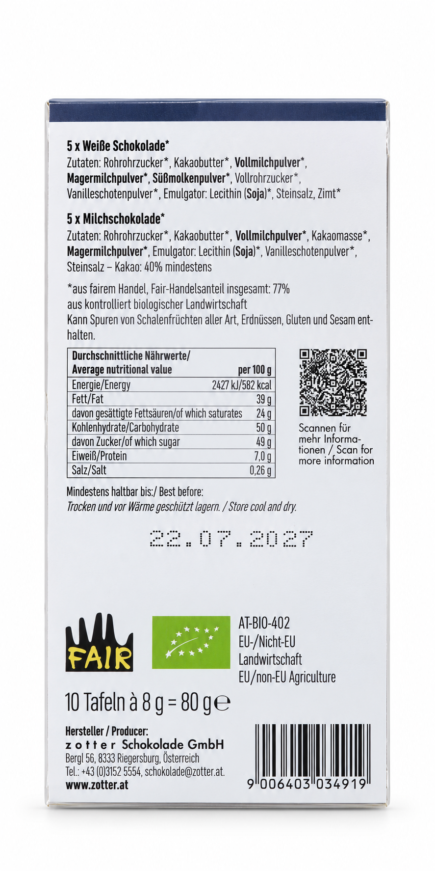 Zotter | Christbaumschmuck – Milchschokolade (BIO) – Rückseite