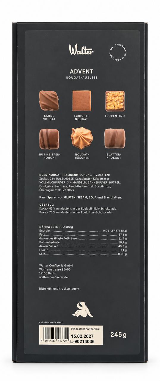 Walter | Advent Nougat-Auslese Adventskalender – Rückseite