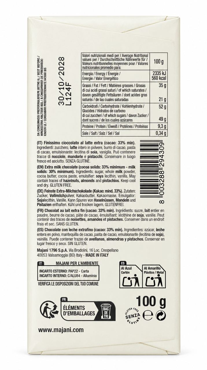 Majani | Rotkehlchen – Extra-Milchschokolade 33% – Rückseite
