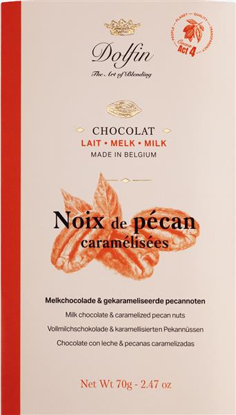 Dolfin | Lait Noix de Pecan caramelisees 70g – Milchschokolade mit karamellisierten Pekannüssen