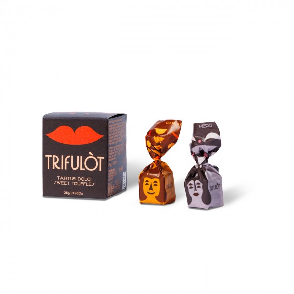 Tartuflanghe | Trifulòt Mini Tartufi Geschenkbox – Dunkle Schokoladentrüffel & Salzkaramell (4 Stück)
