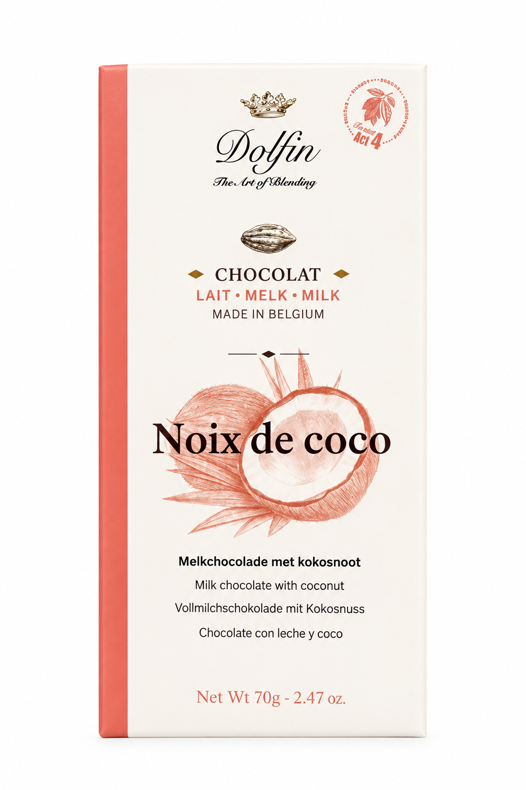 Dolfin | Vollmilchschokolade mit Kokosnuss & Guérande Salz 70 g