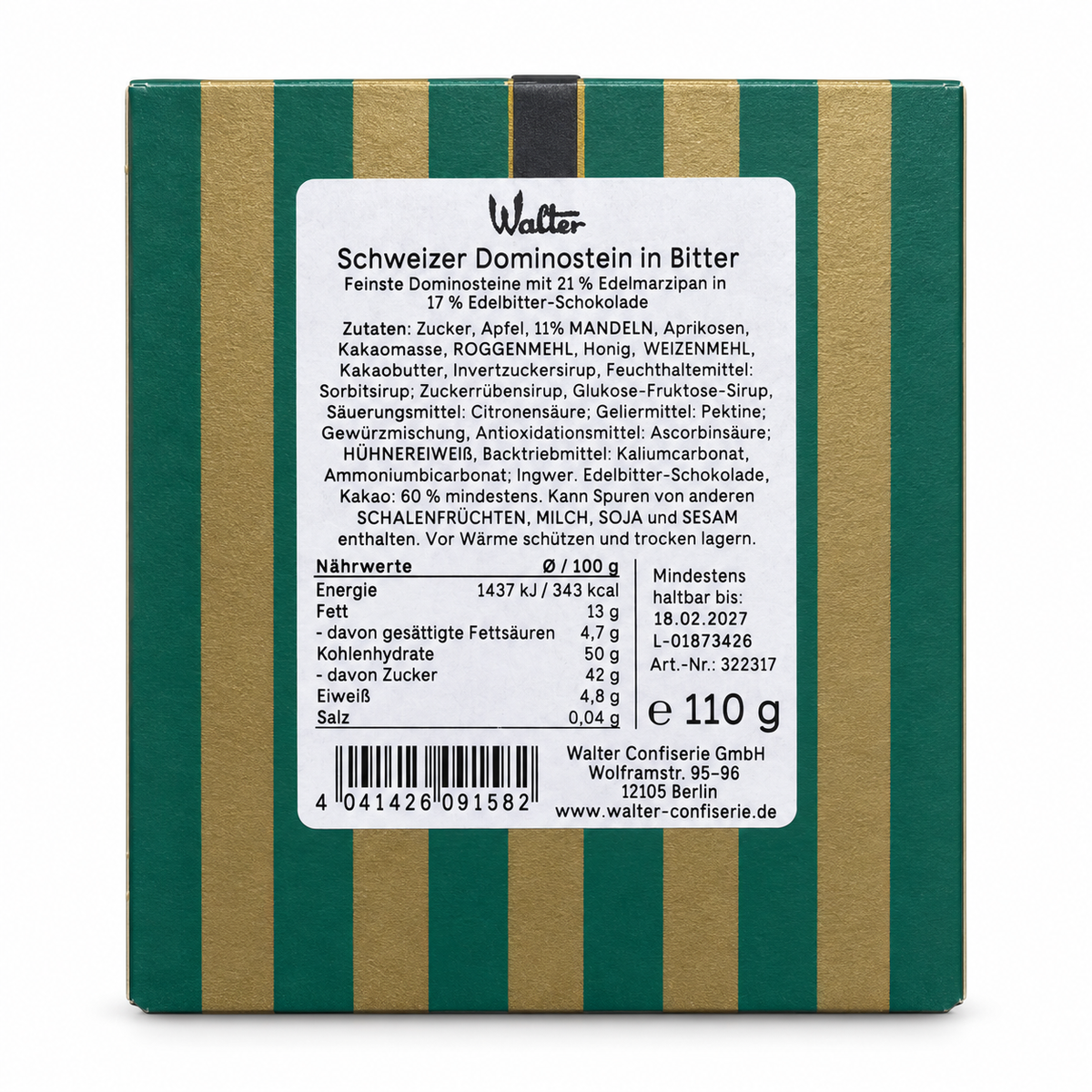 Walter | Schweizer Dominostein in Bitter – Rückseite