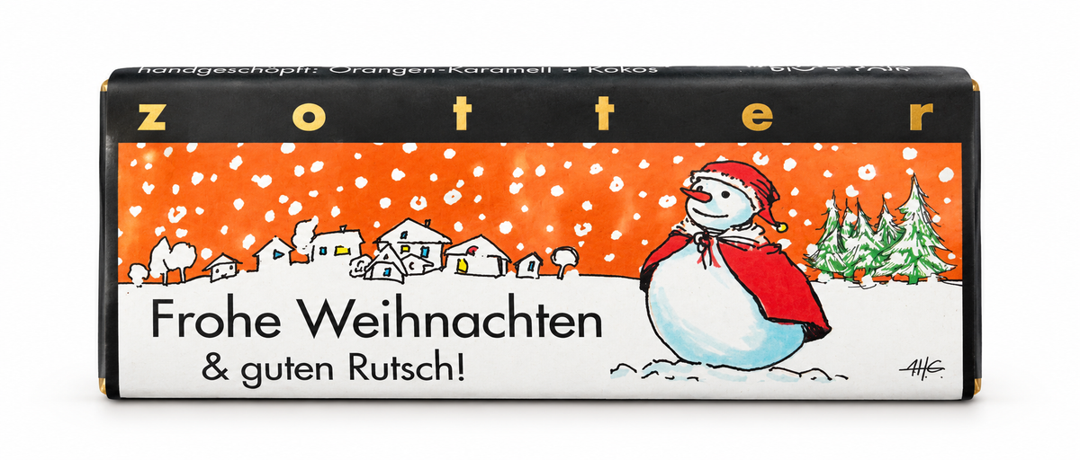 Zotter | Frohe Weihnachten & guten Rutsch! – Orangen-Karamell + Kokos (BIO)